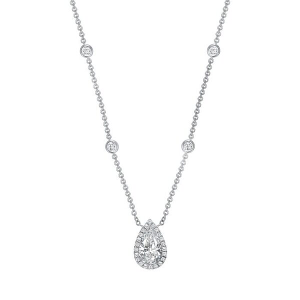 Halo Pear Shaped Diamond Drop Necklace
