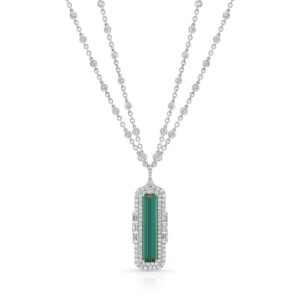 Double-Halo Emerald Cut Green Tourmaline Drop Pendant