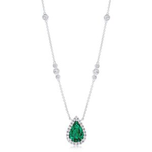 Halo Pear Shaped Emerald Opera Necklace