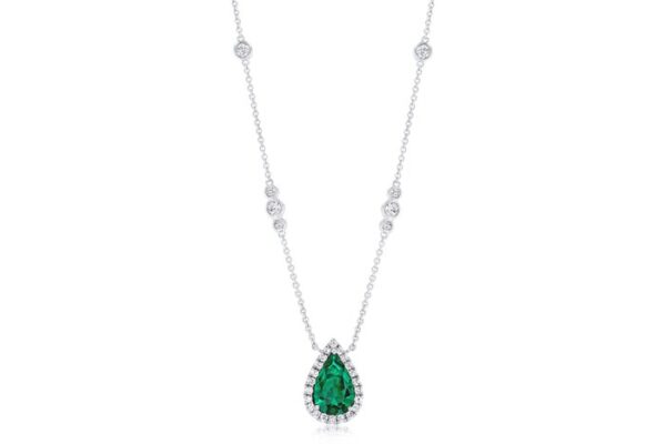 Halo Pear Shaped Emerald Opera Necklace