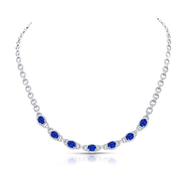 Round Blue Sapphire Opera Necklace