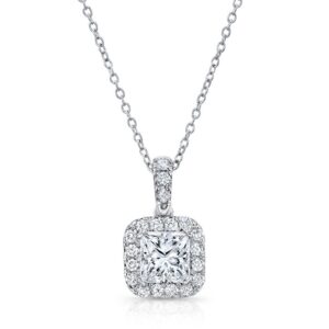 Halo Princess Cut Drop Pendant
