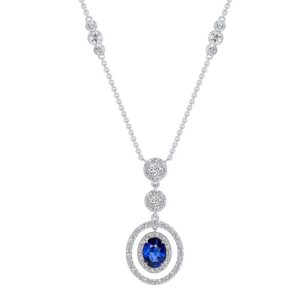 Halo Oval Shaped Blue Sapphire Drop Pendant