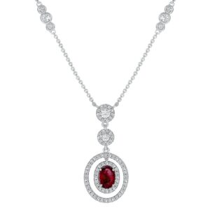 Halo Oval Shaped Ruby Opera Necklace