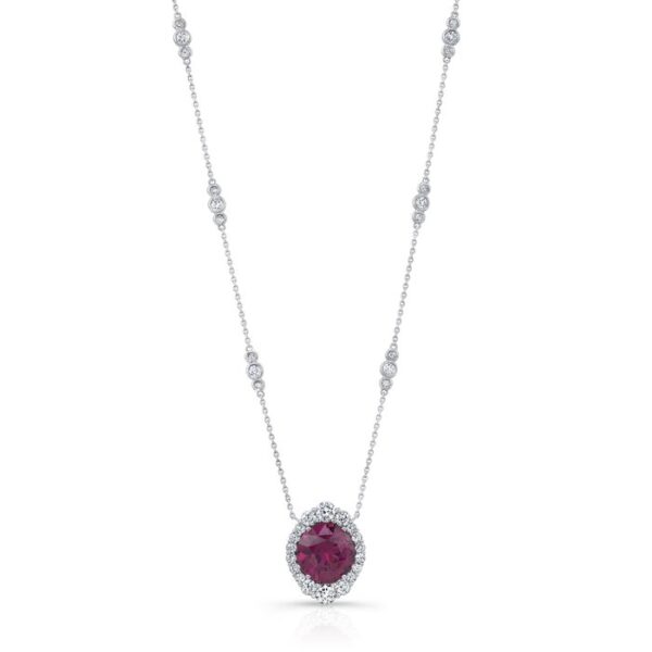 Halo Round Rhodolite Drop Pendant