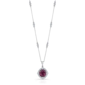Halo Cushion Cut Rhodolite Drop Pendant