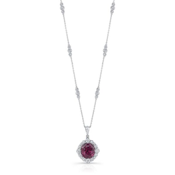 Halo Cushion Cut Rhodolite Drop Pendant