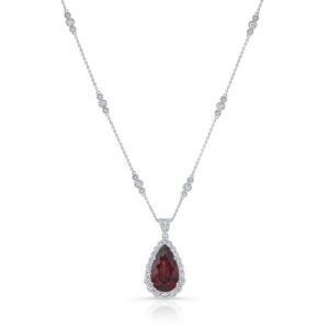 Halo Pear Shaped Rhodolite Drop Pendant