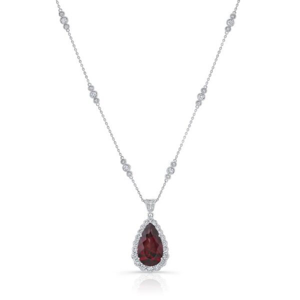 Halo Pear Shaped Rhodolite Drop Pendant