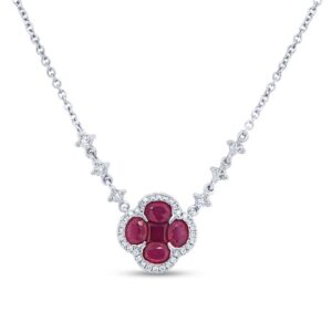 Floral Round Ruby Drop Necklace