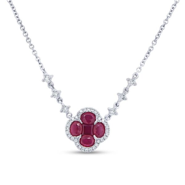 Floral Round Ruby Drop Necklace