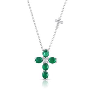 Cross Oval Shaped Emerald Religious Pendant