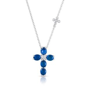 Cross Round Blue Sapphire Religious Pendant