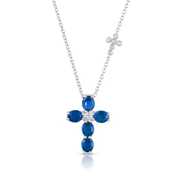 Cross Round Blue Sapphire Religious Pendant