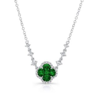 Floral Oval Shaped Emerald Drop Pendant
