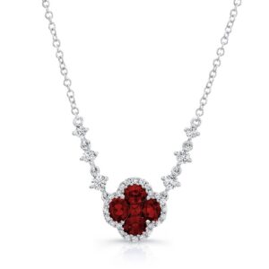 Floral Round Ruby Drop Pendant