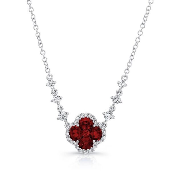 Floral Round Ruby Drop Pendant