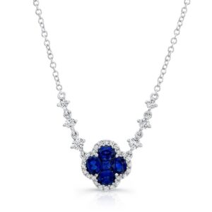 Floral Round Blue Sapphire Drop Necklace