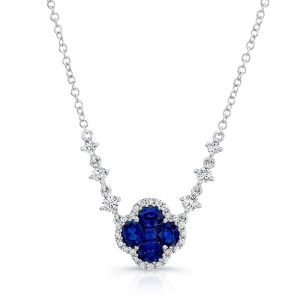 Floral Round Blue Sapphire Drop Necklace