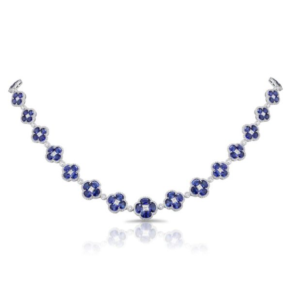 Floral Oval Shaped Blue Sapphire Opera Necklace