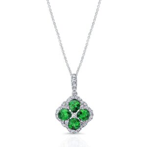 Floral Oval Shaped Emerald Drop Pendant