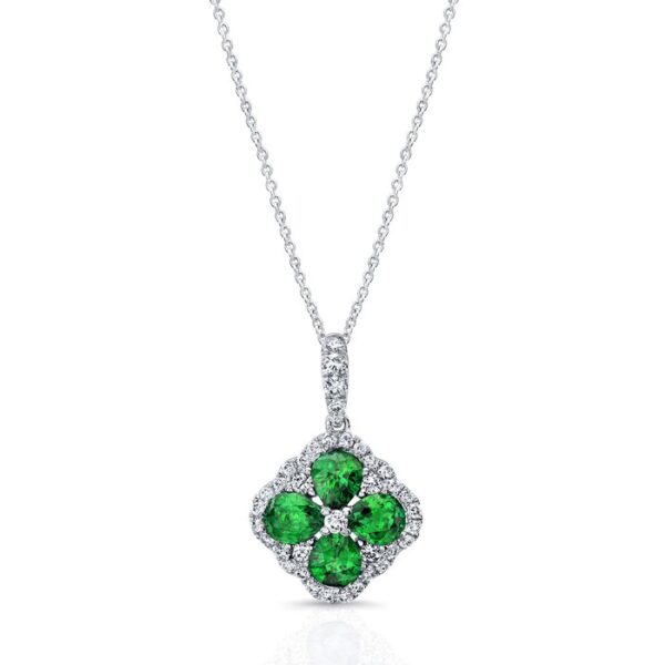Floral Oval Shaped Emerald Drop Pendant
