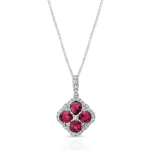 Floral Oval Shaped Ruby Drop Pendant