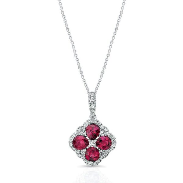 Floral Oval Shaped Ruby Drop Pendant