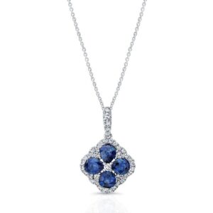 Floral Oval Shaped Blue Sapphire Drop Pendant