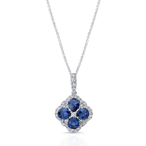 Floral Oval Shaped Blue Sapphire Drop Pendant