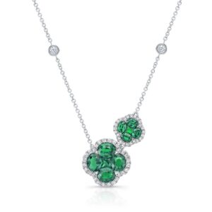 Floral Oval Shaped Emerald Drop Necklace