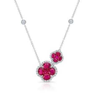 Floral Round Ruby Drop Necklace