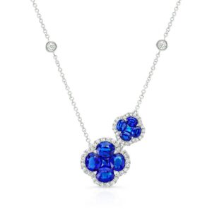 Floral Oval Shaped Blue Sapphire Drop Pendant