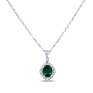 Halo Oval Shaped Emerald Drop Pendant
