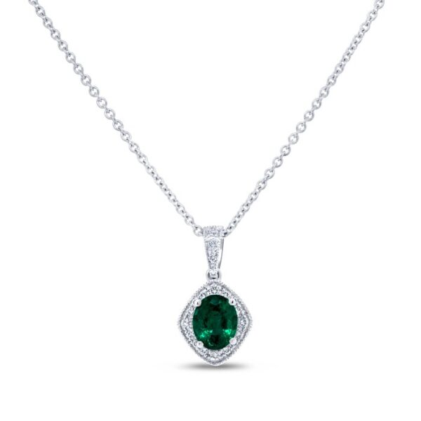 Halo Oval Shaped Emerald Drop Pendant