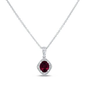 Halo Oval Shaped Ruby Drop Pendant