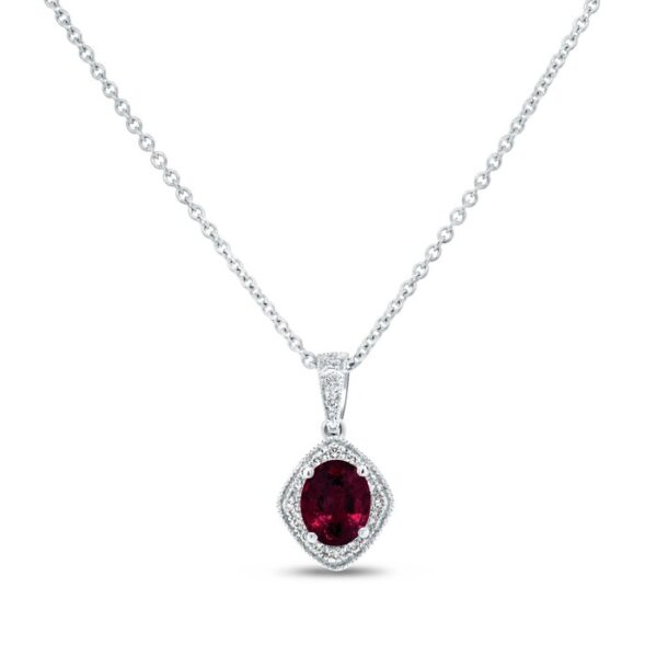 Halo Oval Shaped Ruby Drop Pendant