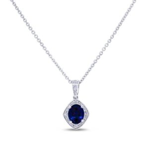 Halo Oval Shaped Blue Sapphire Drop Pendant