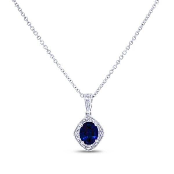 Halo Oval Shaped Blue Sapphire Drop Pendant