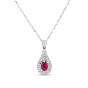 Halo Round Ruby Drop Pendant