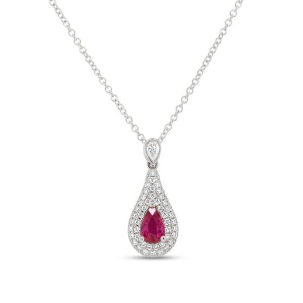 Halo Round Ruby Drop Pendant