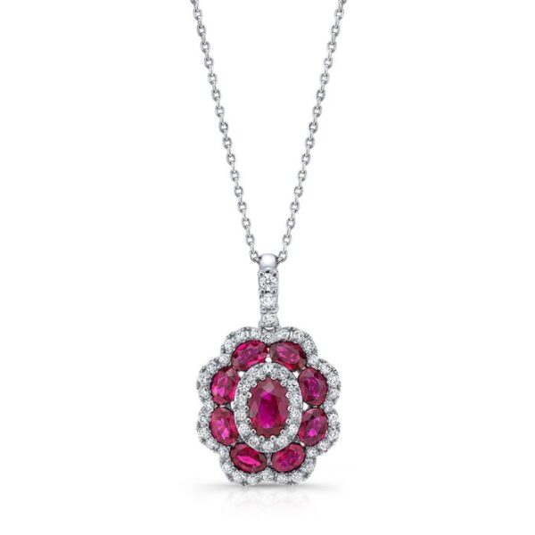 Halo Round Ruby Drop Pendant