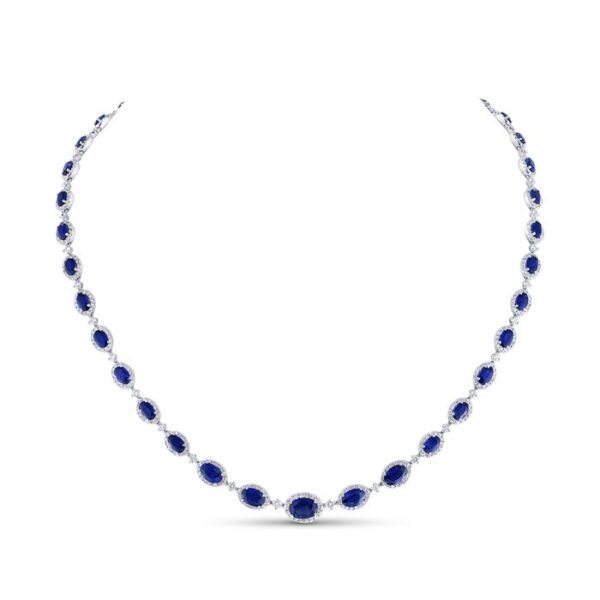 Round Blue Sapphire Opera Necklace