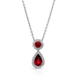 Halo Round Ruby Drop Pendant