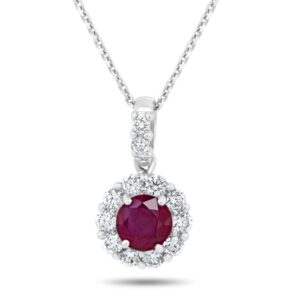 Halo Round Ruby Drop Pendant