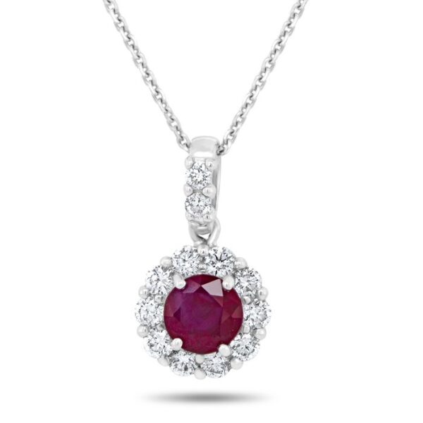Halo Round Ruby Drop Pendant