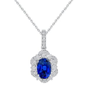 Halo Round Blue Sapphire Drop Pendant