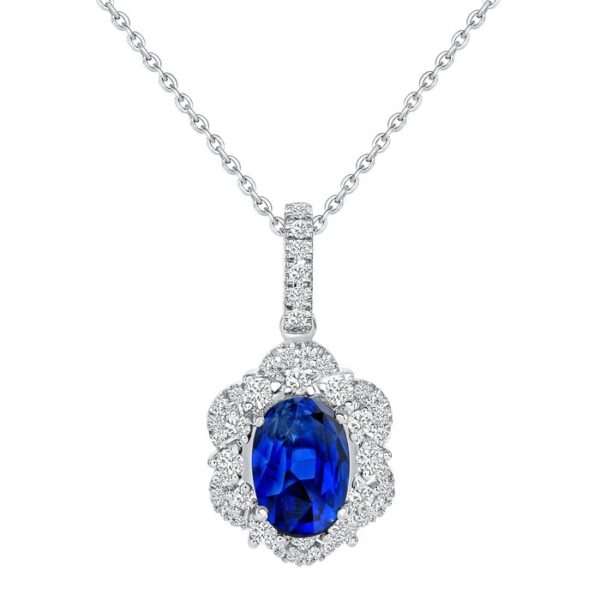 Halo Round Blue Sapphire Drop Pendant