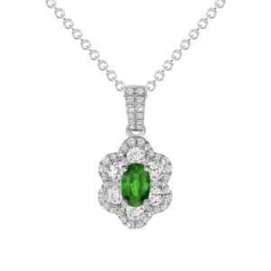 Halo Oval Shaped Emerald Drop Pendant
