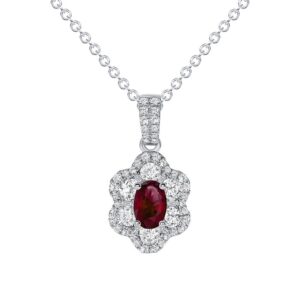 Halo Oval Shaped Ruby Drop Pendant